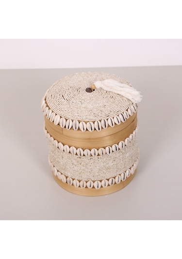 Bali Boncuklu Bambu Saklama Kutusu L 20x23 Cm