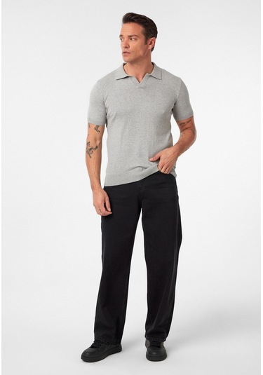 Gerhard Erkek Regular Fit Triko Polo Yaka T-shirt Gri Melanj