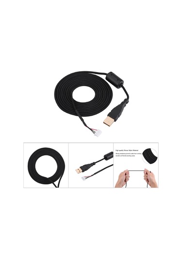 Springsun Microsoft Ve Logitech Fareleri İçin Evrensel Değişim Kablosu - Siyah Örgülü Tel, Altın Kaplı Usb Ve 5-pin Bağlantı, Manyetik Halka, Dayanıklı, 2 Metre Uzunluk