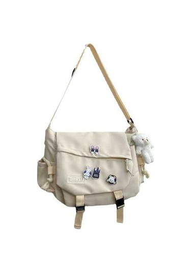 Cordial Büyük Kapasiteli Nylon Sırt Çantası - Şık Günlük Çapraz Çanta Beyaz Beyaz