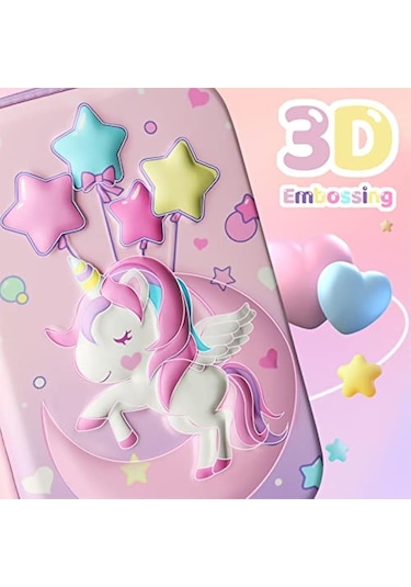 Unicorn Kabartmalı Çok Bölmeli Kalemlik 21 x 16 x 5 CM Pembe