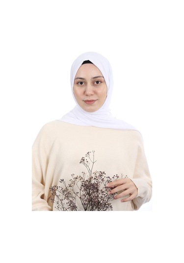 Tesettür Kadın Penye Şal Düz - Beyaz