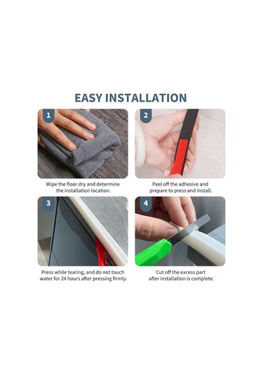 Moveevo Beyaz Otomatik Yapışkan Duş Engeli - 2 Metre Katlanabilir Islak/kuru Ayrımı Suda Tutan Bar Beyaz