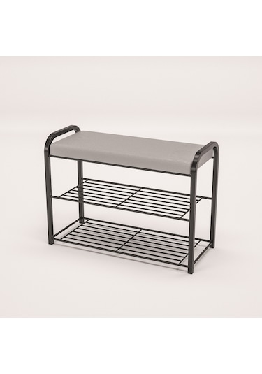 Retohome 2322 Metal 3 Katlı Minderli Ayakkabılık ve Çok Amaçli Raf Siyah