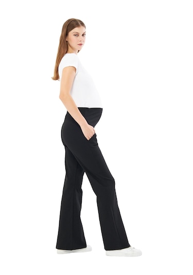 Luvmabelly - Myra8155 - İspanyol Paça Çelik Örme Hamile Pantolonu-siyah
