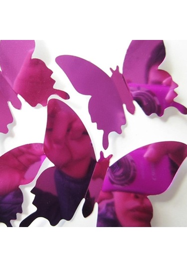 12 Adet/takım Kelebek Kombinasyonu Modern 3d Ayna Akrilik Ev Dekorasyon Diy Sanat Duvar Çıkartmaları Mor