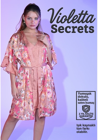 Violetta Secrets Turuncu Desenli Saten Gecelik Turuncu