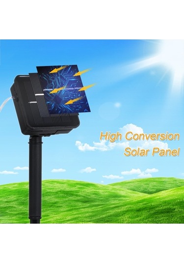 Novahub 20 Metre 200 Led Güneş Enerjili Bahçe Işıkları - 8 Modlu Beyaz Işık Beyaz