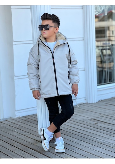 Erkek Çocuk Kapüşonlu İçi Kürklü Mont Km3050 Bej