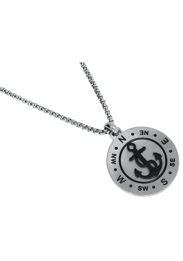 Erkek Çapa Ve Pusula Model Çelik Kolye Silver