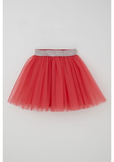 Breeze Kız Çocuk Tütü Etek Beli Sim Detaylı Lastikli 5-10 Yaş, Mercan Mercan