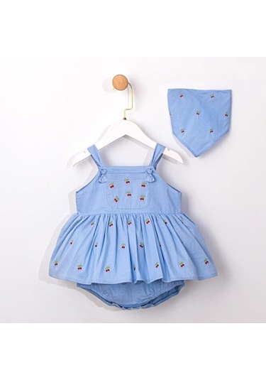 Ministok Dryad Saç Aksesuarlı Kiraz Nakışlı Kız Bebek Romper Mavi Ministok Dryad Saç Aksesuarlı Kiraz Nakışlı Kız Bebek Romper Mavi