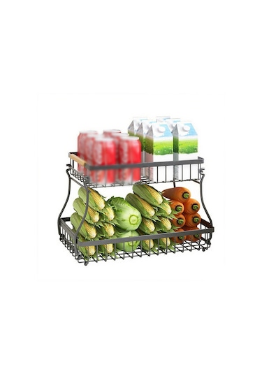 Suntek 2 Katlı Meyve Sepeti Yerden Tasarruf Sağlayan Büyük Siyah