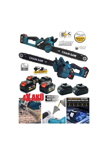 Germany Style Alman MS-456VFX 4 Akülü Kömürsüz Motor 40 CM Palalı Ağaç Kesme Budama Hızar Makinesi