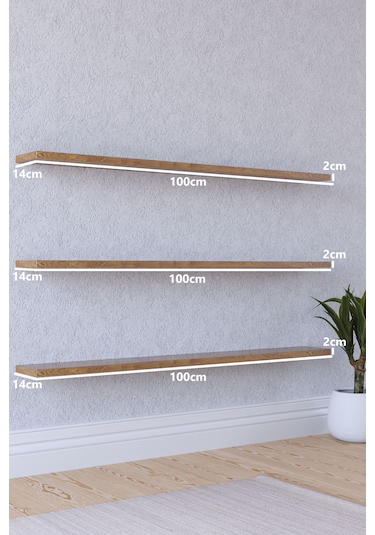 Yankı-BYEG 100 cm 3lü Safir Meşe Mdf Duvar Rafı Gizli Bağlantı Kitaplı