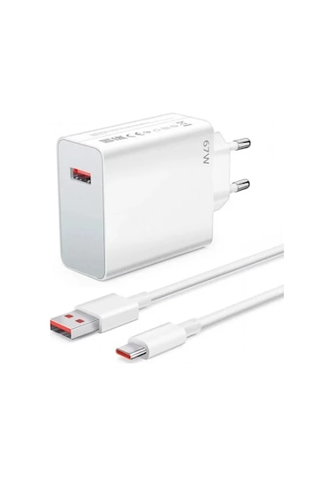 67w Gan Xiaomi 14 Civi İle Uyumlu Turbo Şarj Adaptörü Ve 6a Type C Kablo Beyaz 1 Metre