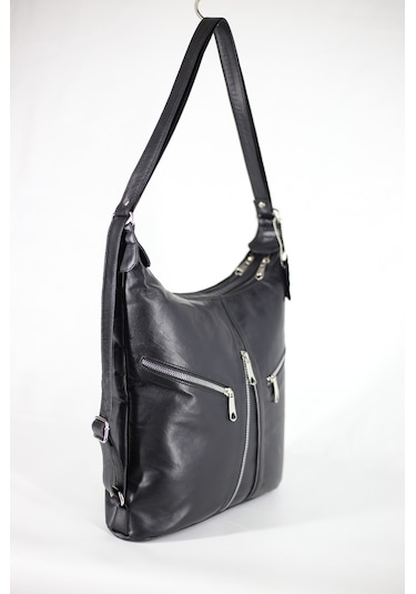 DERİNSS Hakiki Deri Kadın Siyah Sırt ve Omuz Çantası _ DKB501