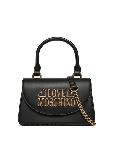 Kadın Capra Altın Renk Logolu Zincir Askılı El Çantası - Siyah Nero