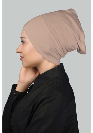 Altobeh Hazır Pratik Geçmeli Uzun Boru Tesettür Bonesi - Pudra