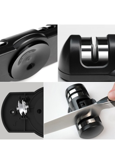 Springsun Huohou Ev Yemek Aleti: İki Tekerlekli El Bıçağı Taslaştırıcı, Kaba/ince Taslama, Porselen Ve Elmas Taslama Tekerlekleri, Siyah