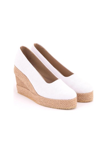 Beyaz Beyaz Platformlu Keten Dolgu Topuk Pl1000-1054 Beyaz