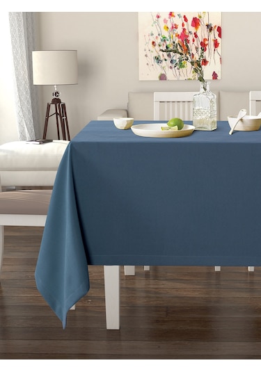 Koyu Mavi Rengi Masa Örtüsü Kadife Dokulu Leke Tutmaz Koyu Mavi