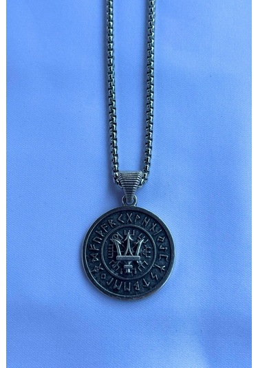 Mızraklı Viking El İşçiliği Paslanmaz Çelik Zincir Erkek Kolye Gümüş