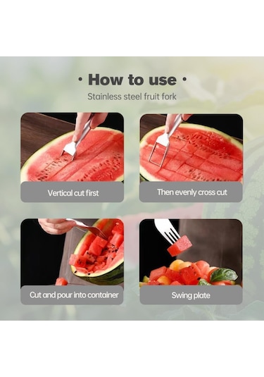 Springsun Stainless Steel Meyve Dilimleyici Seti - Çift Uçlu Karpuz Kesici Ve Dikdörtgen Dilim Aracı, 2 Parça Profesyonel Meyve Kesim Araçları Gümüş