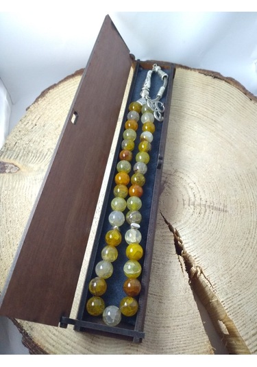 Balıkhediyelikfoto Yeşil Akik Taşi Tespih Ahşap Kutulu / 10 Mm Doğaltaş Tespih