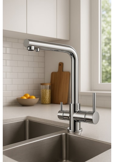 Rudi Armatür Pirinç Malzeme Arıtma Çıkışlı Eviye Bataryası Gri