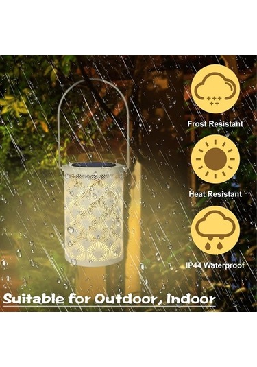 Szypzstore Dekor Için Güneş Fener Işığı - Masa Üstü Fenerler Su Geçirmez Lamba Saplı Süslemeli Asılı Bahçe Işıkları Cqnmtp Beyaz