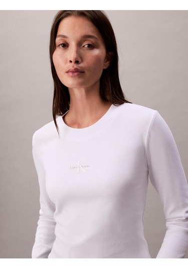 Calvin Klein A- Ls Monogram Baby Tee-12132 Beyaz