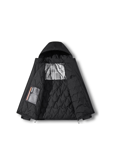 Büyük Beden Bol Kesim Günlük Kapüşonlu Erkek Pamuklu Ceket Siyah