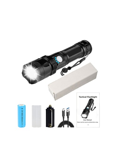 Jeemson Çok Fonksiyonlu Şarj Edilebilir El Feneri - 5000mah Pil, 5 Aydınlatma Modu, Tip-c Şarj, Su Geçirmez Siyah