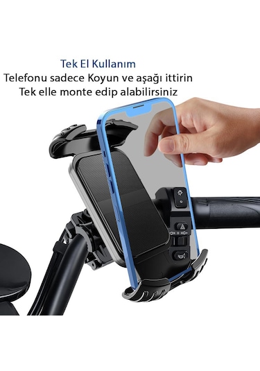 Mt28 Kilit Sistemli Motor Ve Bisiklet Telefon Tutucu Tek El Kulla Siyah