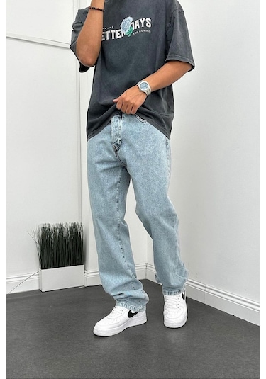 Baggy Bol Kalıp Buz Mavisi Kot Pantolon Mavi