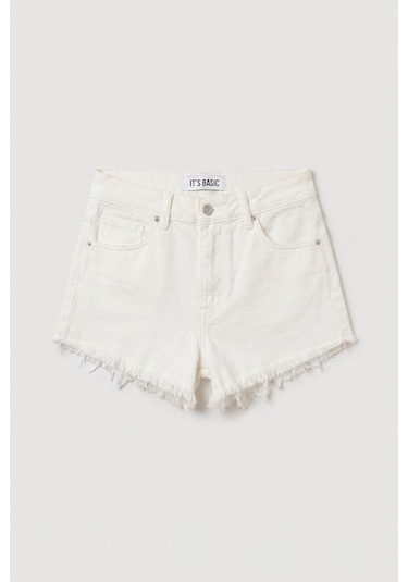 Itsbasic Kadın Kırık Beyaz 7s6-101 Mini Paça Püsküllü Denim Şort