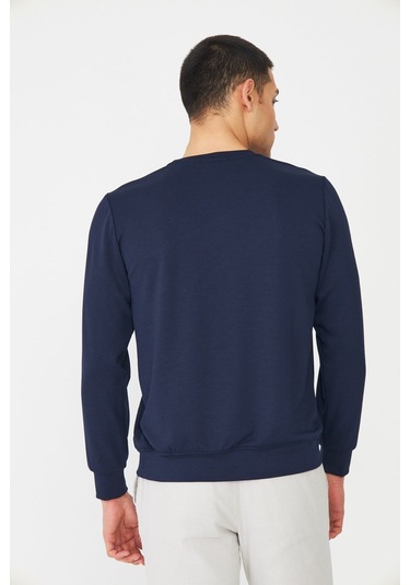 White Stone Lacivert Basic Bisiklet Yaka Erkek Sweatshirt Laci