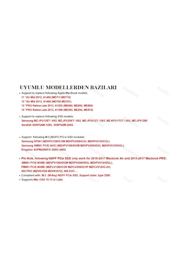 M.2 Nvme Pcı-E Ahcı Ssd To 4364A 12+16 Pin Macbook Uyumlu Ai