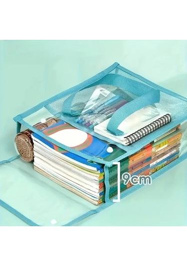 Tongdashop Dikey Mavi Genişletilebilir File Cepli Bohem Şeffaf Pvc Çanta Dikey Versiyon Mavi