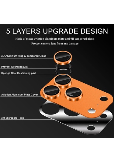 İphone 17 Pro Max Cl-20 Kamera Lens Gövde Koruyucu 9h Sertlik Ultra Hd Temperli Cam Çizilmeye Dayanıklı Koruyucu Gece Çekimi Bozmaz Turuncu