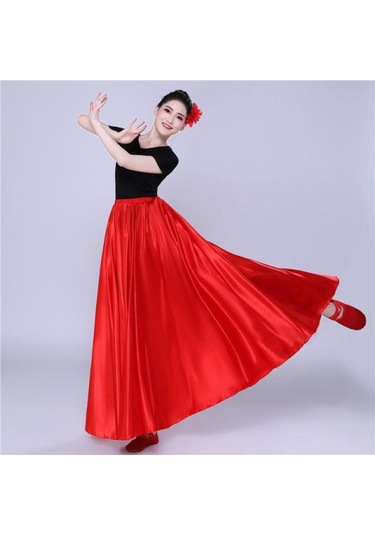 Kırmızı 360 Derece Saten Etek Oryantal Dans Kadın Çingene Uzun Etekler Dansçı Uygulama Giyim Çeşitli Katı Mor Altın Dans Eteği Kırmızı