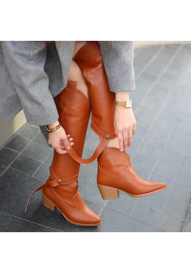 Milla Taba Cilt Tak Çıkar Topuklu Bot Ve Kadın Çizme Taba