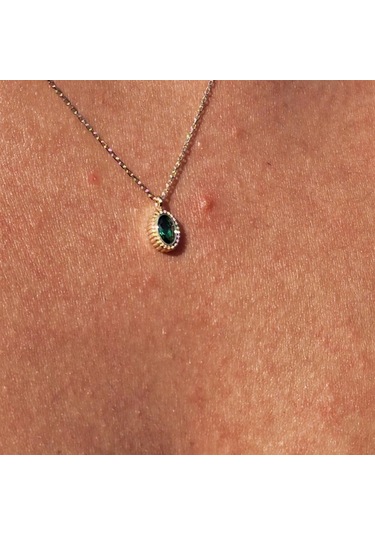 0,50ct Zümrüt Yeşim Taşı Sade Minimal Tasarım 14 Ayar Altın Doğal Taşlı Kolye-zümrüt Altın Kolye