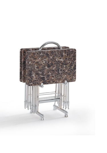 Orkide Mermer Kahvrengi 4'lü Çanta Sehpa