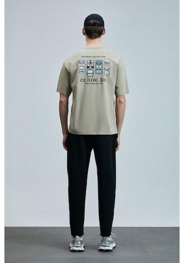 Lufian Mask Modern Grafik T- Shirt Bej Bej 111020248100550 Bej