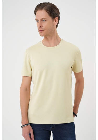 Comfort Fit Bisiklet Yaka Esnek Pamuk Casual Su Yeşili Tişört Ts 885 Su Yeşili