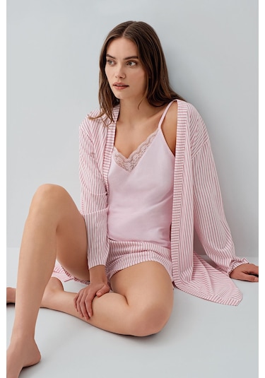 Pierre Cardin Kadın Pembe 3lü Sabahlık Takım Pembe