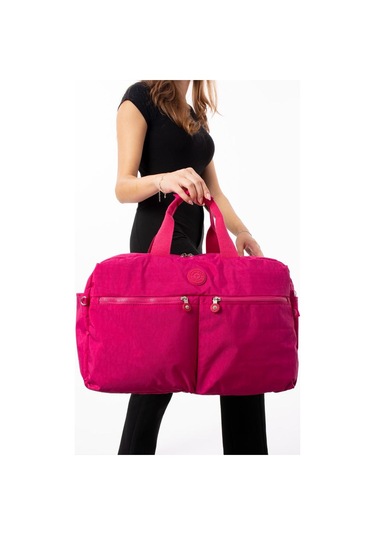 Seyehat Spor Çantası Kabin Boy Valiz 45 35 Cm Omuz Ve Çapraz Askılı Hafif Klinkır Çanta Su İtici Pembe