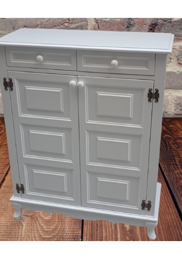 Bengi Ayakkabılık Kareli Çok Amaç Model Parlak Beyaz 2 Kapaklı